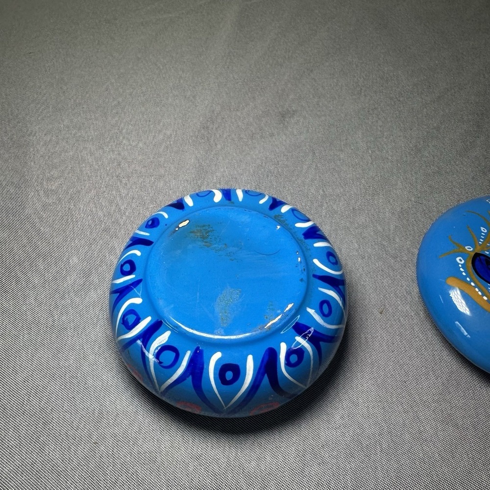 4"x 2" ~Mexican Folk Art Terracotta Hand Painted Trinket Box Vibrant Colorful - Picture 3 of 4